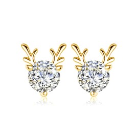 Moissanite Reindeer Stud Earring | Lab Grown 2 Carat Diamond & 925 Sterling Silver Plated Earring | Ear Studs For Women | 925 Sterling Silver Earrings | Diamond Stud Earrings For Women