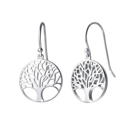 Tree of Life Earrings for Women Girls Children Hanging Earrings 925 Sterling Silver Diameter 15 mm, Sterling Silver, No Gemstone