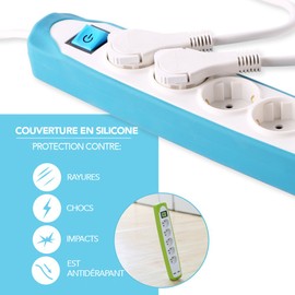 Electraline Gummy 35608 Steckdosenleiste 5-fach und 2 USB - Silikonabdeckung rutschfest - 2m Kabel - Flachstecker