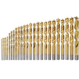 HARFINGTON 25pcs Brad Point Drill Bit 1-13mm Dia Straight Round Shank Drill Metric Brad Point 0.94"-3.98" Drilling Depth Spiral Twist Drill Bits for Carpenter Woodworking Plastic Rubber