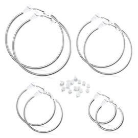 Morfetto 14K Clip on Hoop Earrings Non Piercing Clip on Earrings for Women 30MM 40MM 50MM 60MM Silver
