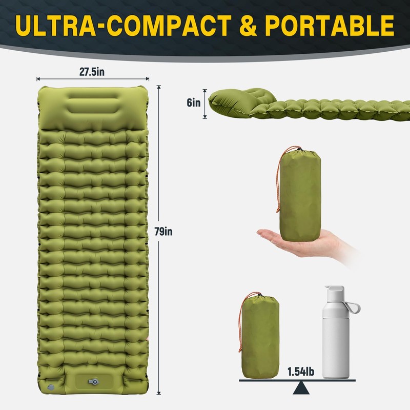 Sleeping Pad for Camping, Built-in Pump with Pillow