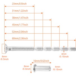 50 Pieces Door Handle Screws, M4 Door Handle Bolt Through Fixings Nickle Plated Iron Connecting Bolts and Sleeves Adjustable Length Connecting Screw Bolts for Door Handle