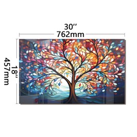 Tempered Glass Backsplash For Kitchen Behind Stove,Watercolor Tree of Life,Stove Backsplash Top Cover,Easy to Clean Glass Splashback, Sink Cover Splash Guard,Home Kitchen Wall Decor (30"x18"(76.2x45.72cm))
