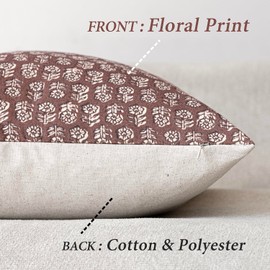 Foindtower Set of 2 Decorative Vintage Floral Print Throw Pillow Covers Neutral Modern Farmhouse Cushion Covers Boho Home Decor for Sofa Couch Chair Bedroom Living Room Outdoor,24×24 Inch,Wine Red