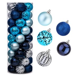 45Pcs 6cm/2.36inch Christmas Balls Glitter Ornaments Set, Shatterproof Plastic Xmas Tree Hanging Ornament, Christmas Decorations Balls for Holiday Festival Wedding House Bar Party(Navy/Blue/Silver)