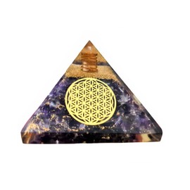 P&R:UK Amethyst Orgonite Pyramid with Copper Coil - Flower of Life Engraved Crystal Pyramid for Healing, Chakra Balancing & Spiritual Awakening - Unique Gift for Crystal and Amethyst Lovers