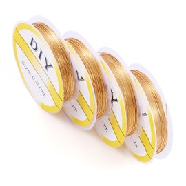 PH PandaHall 4 Rolls 22 Gauge Gold Plated Copper Jewelry Making Wire, Tarnish Resistant, Perfect for Bracelets, Necklaces & DIY Crafts