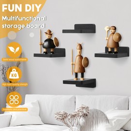 PHOENANCEE Small Floating Shelves for Wall, Set of 4, Square Wooden Shelf, Hanging Mini Shelf Decoration for Bedroom, Living Room, 10.2 cm x 10.2 x 4 cm (Rustic Black)