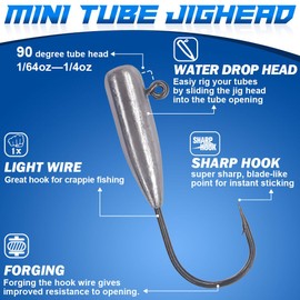 Tube Jig Heads for Crappie, Panfish, and Bass Fishing - 24 Pack (1/64 oz)