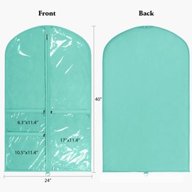 Univivi Dance Costume Bags Garment Bag 40 Inch Hanging Clothes for Dance Competitions, with 3 Medium Clear Zipper Pockets for Dance Costumes, Closet Storage (Green) - 4 Pack