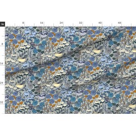 Spoonflower Fabric - Winter Garden Birds Flowers Snow Day Floral Silver Landscape Botanical Printed on Upholstery Velvet Fabric Fat Quarter - Upholstery Home Decor Bottomweight Apparel