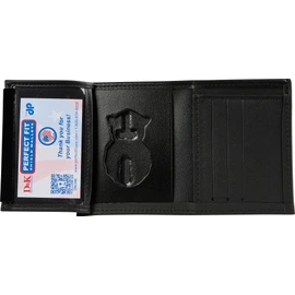 Hidden Badge Trifold Wallet USAF SP Air Force Security Police Badge Holder (Cutout DK197) Black Leather