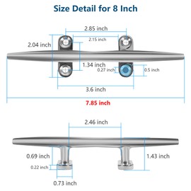 Boat Cleats 8 Inch 4 Pack, Dock Cleats 316 Stainless Steel Open Base Cleat Include Screws, Boat Dock Cleats with Backing Plate for Boats, Marine, Dock, Decor