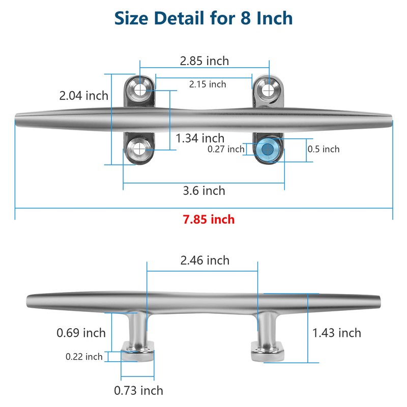 Boat Cleats 8 Inch 4 Pack, Dock Cleats 316 Stainless