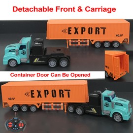 Remote Control Semi Truck Toy for Kids - 14" Mini Container Truck with 2 Rechargeable Batteries,1:48 Carrier Van Transport Car, RC Semi Truck and Trailer with Lights, Great Gift for Kids Boys Girls