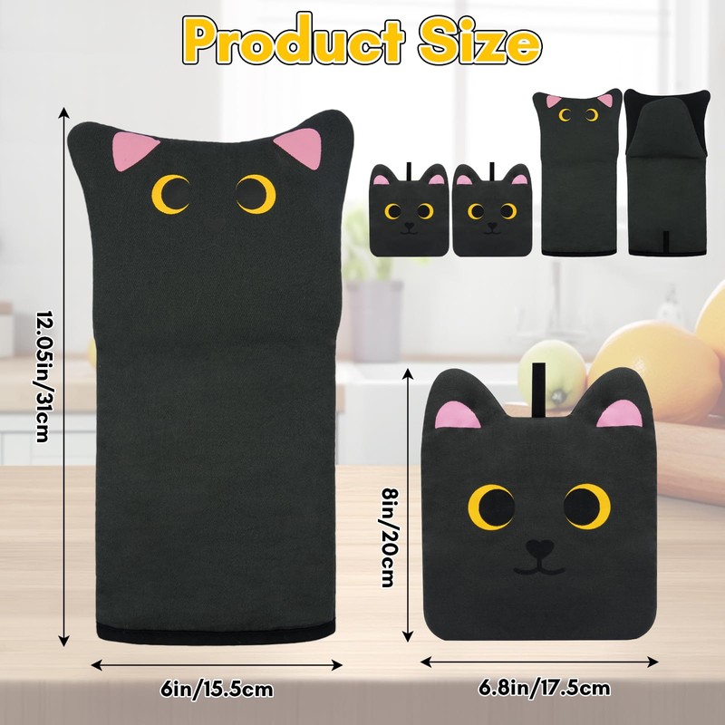 LSYDCARM Oven Mitts, Cute Black Cat Silicone Oven Mitts and
