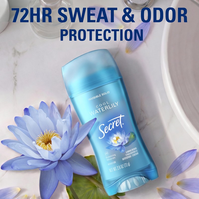 Secret Invisible Solid Antiperspirant and Deodorant, Waterlily Scent, 2.6 oz