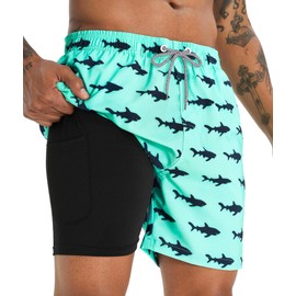 APTRO Men's Swim Trunks with Compression Liner 5 Inch Bathing Suit Beach Swimsuits #C195 S