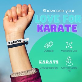 Karate Hair Ties Set – 5pc No-Crease Elastic Ponytail Holders with Karate Letter Designs, Accessories for Girls, Martial Arts Teams, or Belt Promotion Gifts (black)