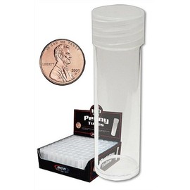 COIN STORAGE TUBES, clear plastic w/ screw on tops for Pennies (Qty = 25 tubes)