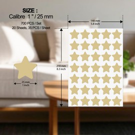 FINDAT Kraft Star Stickers 1 Inch Vinyl Kids Reward Sticker Adhesive Removable Waterproof Reusable Small Stars Labels for Children Student School Classroom Teacher Supplies 700 PCS