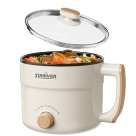 Stariver 1.5L Electric Hot Pot with Dual Power - Mini Portable Non-Stick Noodle Cooker for Ramen, Soup, Pasta, Egg, Oatmeal - Overheat & Boil-Dry Protection - Ideal for Dorm, Office, Travel Gift
