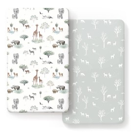 GRSSDER Stretch Ultra Soft Jersey Knit Fitted Crib Sheets Set 2 Pack，Fit All Standard Crib Mattress Pads Safe and Snug, Crib Fitted Sheet for Boys and Girls, Pretty African Savannah Animals Pattern