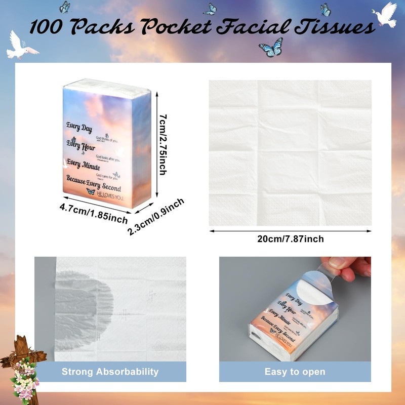 Ctosree 50 Pack Bible Verse Pocket Tissues Christian Travel Packs