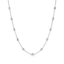 Verona Jewelers Sterling Silver Station Oval Bead Necklace for Women- Moon Bead Station Necklace and Anklet (10-36) 4 colors (18, Rhodium)