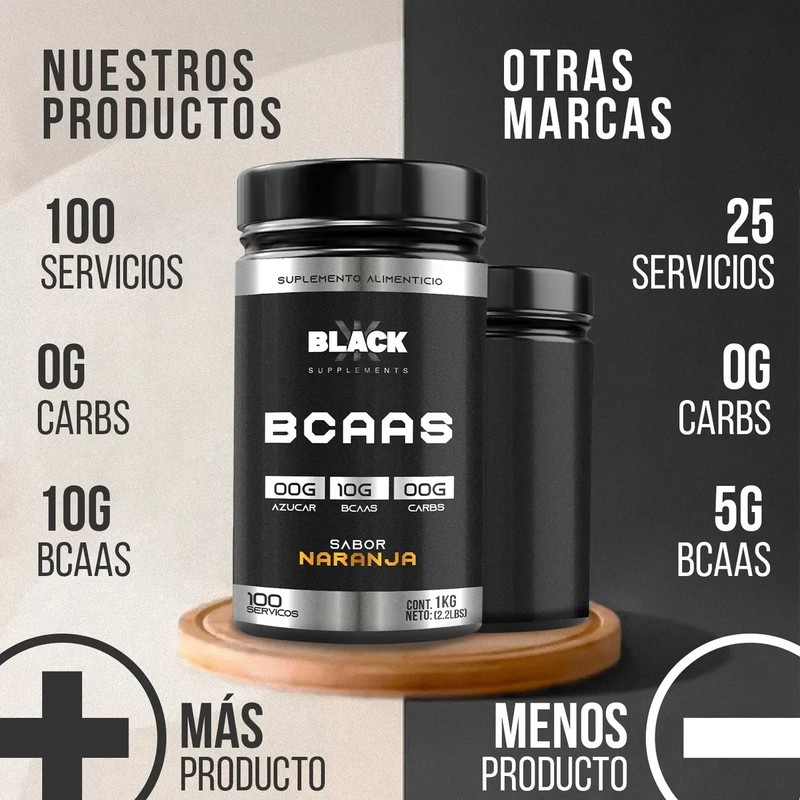 Aminoácidos Bcaas Black 1 Kg Sabores 100 Servicios