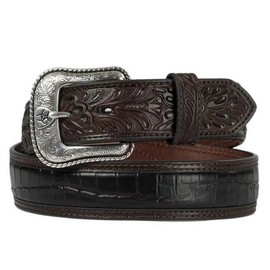 ARIAT Men's Floral Tab Faux Crocodile Leather Belt, Brown, 36