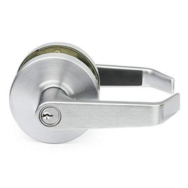 Lawrence Commercial Lever Door Lock - Heavy Duty Locking Commercial Door Handle Keyed Entry, Grade 2 Door Handle with Lock and Key - Brushed Chrome, Storeroom Function