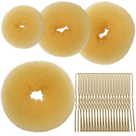 Teenitor 4PCS Gold Hair Bun Shaper Set with Extra-large, Large, Medium, Small Donut Hair Bun Maker, 20pcs Large Bobby Pins