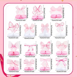 15 Pcs Bow Honeycomb Bow Themed Table Decorations Pink Bow Honeycomb Centerpieces for Birthday Anniversary Wedding Ceremony Party Supplies, 15 Styles