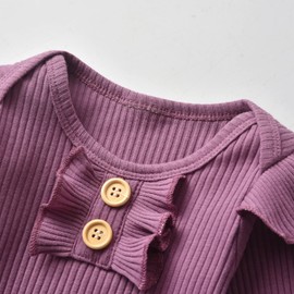 Newborn Baby Girls Clothes Outfits Infant Long Sleeve Romper Ruffle Floral Pants Headband Set Purple (3-6 Months)