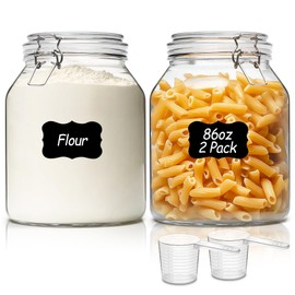 ComSaf Glass Jars with Airtight Lid 86 oz, Wide Mouth Gallon Mason Jars, Large Glass Storage Containers with Lids, Flour Sugar Storage Containers, Big Glass Canister for Rice, Oats, Pickle, Set of 2