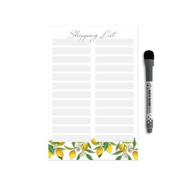 Dry Erase Shopping List Vinyl Sticker Decal Whiteboard by Glassboard Studio | Removable & Reusable | Magnetic Fine-Tip Marker Included (6 x 9 inches, Lemon Fresh)