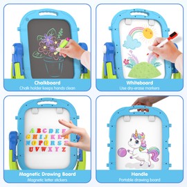 PUPPSITTY Easel for Kids, Adjustable Standing Rotatable Double Sided Toddlers Art Easel with Painting Accessories, Drawing Board Gift for Boys and Girls, Blue/Green