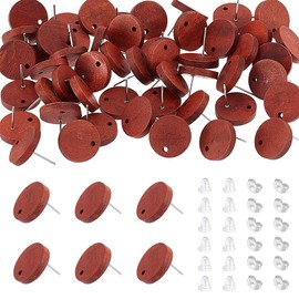UNICRAFTALE Pack of 50 Wooden Stud Earrings DIY with Hole Natural Wooden Earring Flat Round Stud Earrings with 50 Pieces Ear Nuts for DIY Earring Making Jewellery Making Hole 1.2 mm