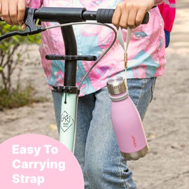 VINUR Kids Water Bottle-12 oz Stainless Steel Double Wall Vacuum Insulated Water Bottle for School-Cola Shape Flask with Carry Rope(Purple Pink)