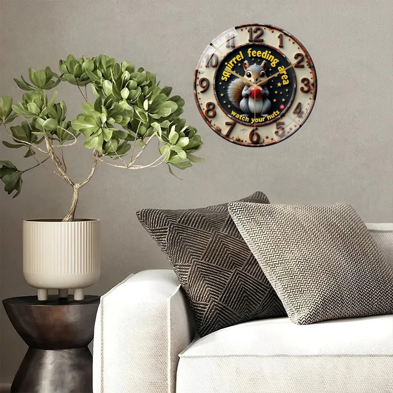 30cm Round Glass Wall Clock with Black Metal Case and
