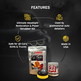 Headlight Restoration & Power Scrubber Kit, Increase your driving safety, Attaches to any drill, Removes oxidation, Less elbow grease, and Restores 2 headlights