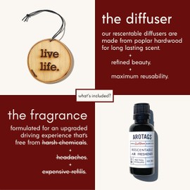 Arotags Wooden Car Air Freshener - Long Lasting Backwoods Birch Scent Diffuses for 365+ Days - Includes Live Life Hanging Mirror Diffuser and Fragrance Oil - 100% American Made