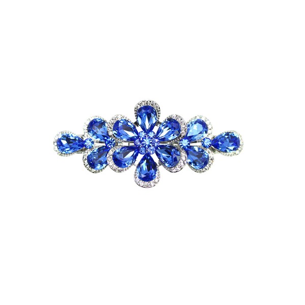 Faship Gorgeous Blue Rhinestone Crystal Floral Hair Barrette Clip