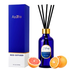 8 OZ Reed Diffusers Set Citrus, Luxury Scented Room Fresheners with 6 Reed Sticks, Luxury Blue Glass Bottle for Bathroom Office Shelf Decor