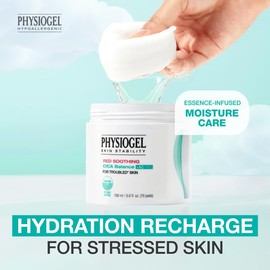 Physiogel Red Soothing Cica Balance Calming Toner Pad for Men & Women, Gentle Exfoliating & Skin Soothing, Cica, BHA Salicylic Acid, Niacinamide, For Sensitive & Acne Prone Skin - 70pcs