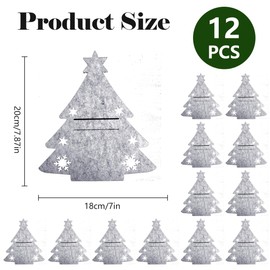VOPIWOZ Place Mat Christmas Felt, 12 Tree Cutlery Bag Christmas, Grey White Table Decoration Christmas, Cutlery Bags for Christmas Cutlery, Forks and Spoons, Ideal for Christmas Table Decoration