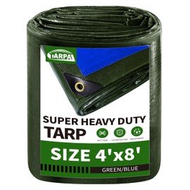TARPAL 4x8FT Heavy Duty Waterproof Tarp 16mil Thick Tarps with Metal Grommets Every 17.7" UV Protection&Tear -Resistant Cover for Firewood,Roof,Pool,Car,RV&Outdoor Furniture（Green/Blue）