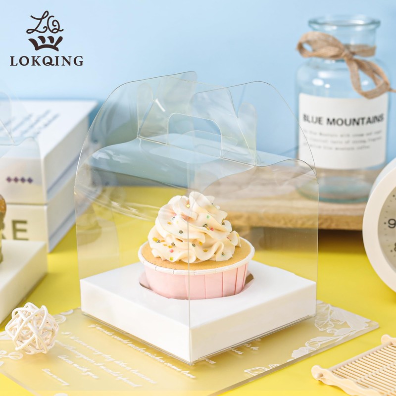 LOKQING 12 PCS Individual Cupcake Containers Single Cupcake Boxes with